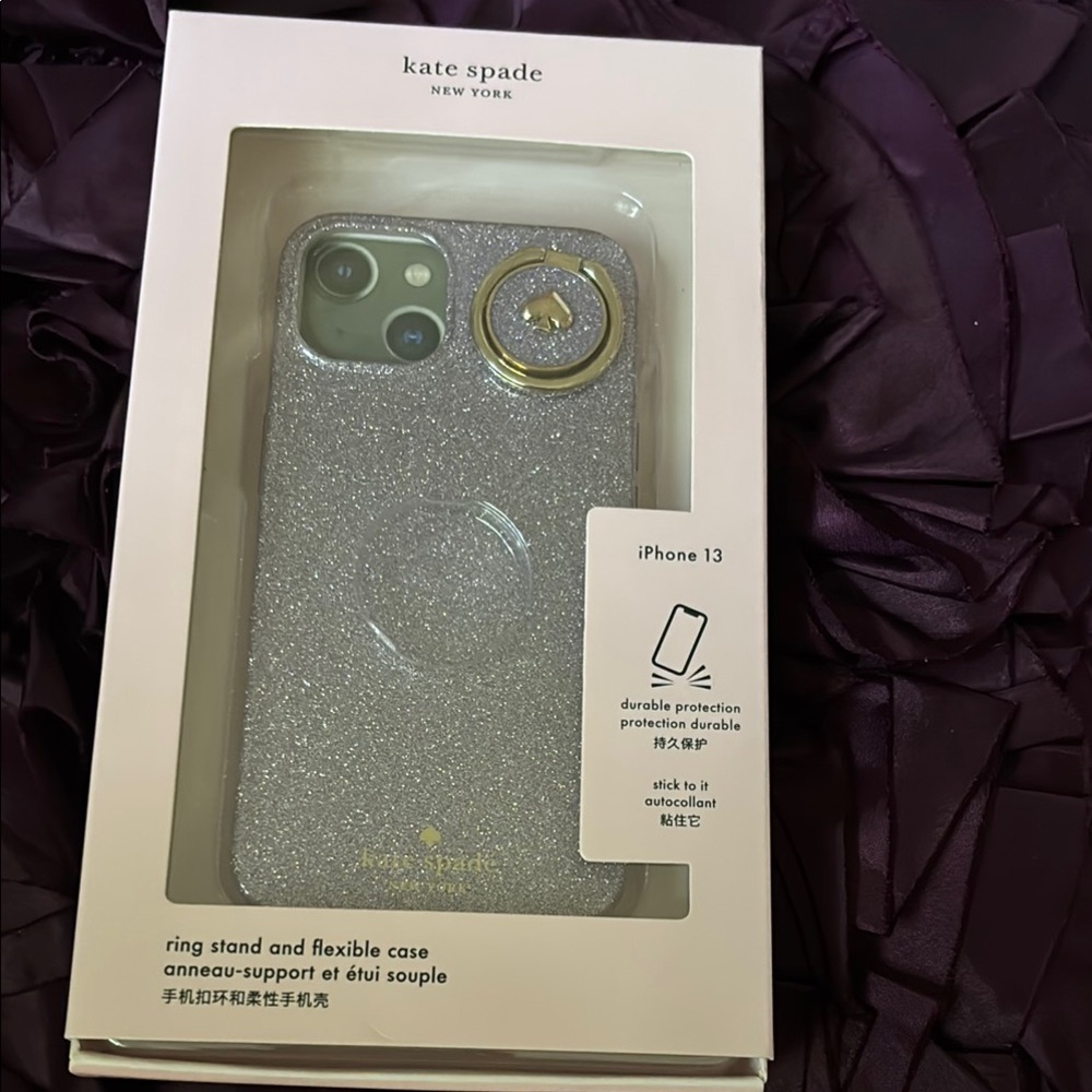 Kate Spade Lavender Glitter iPhone 13 Case with Ring Stand